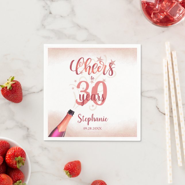 Birthday CHEERS TO # YEARS Rose Gold Script Napkin (Insitu)