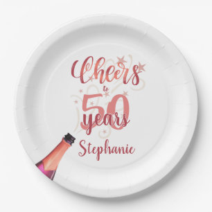 Birthday CHEERS TO # YEARS Rose Gold Script Paper Plate