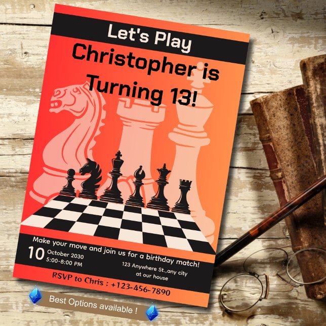 Birthday Chess Party Invitation Fun Game Theme (Creator Uploaded)