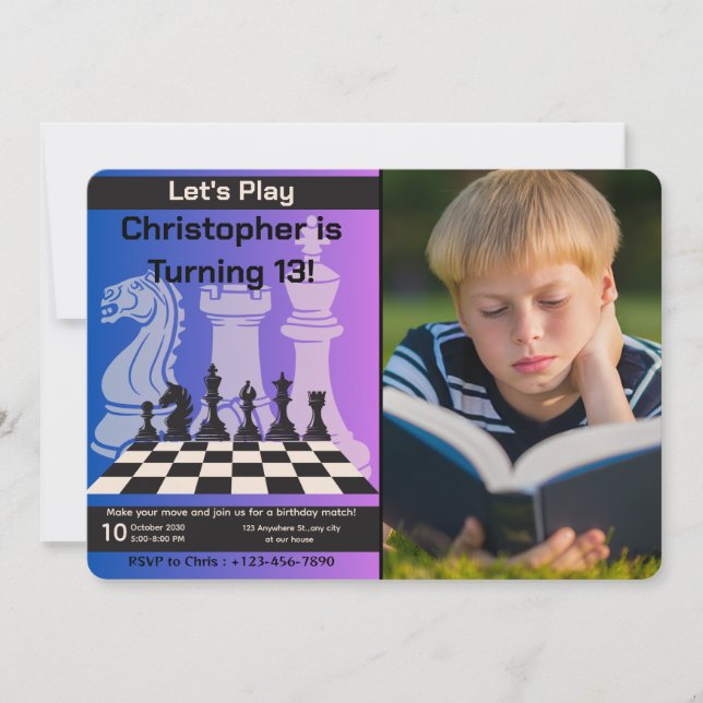 Birthday Chess Party Invitation personalised photo (Front)