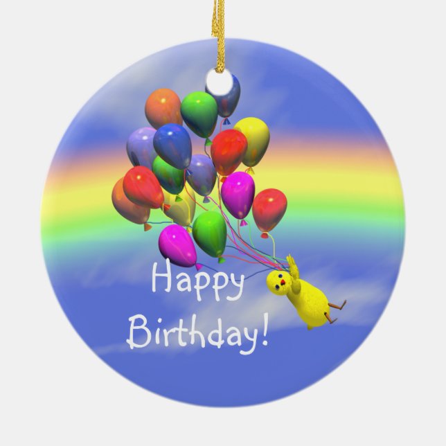 Birthday Chicken Flight Ceramic Tree Decoration (Back)