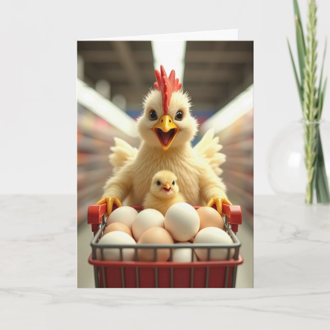 Birthday Chicken With Eggs In a Shopping Cart Card (Front)