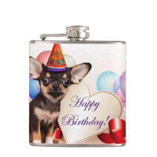 Birthday Chihuahua Dog Hip Flask
