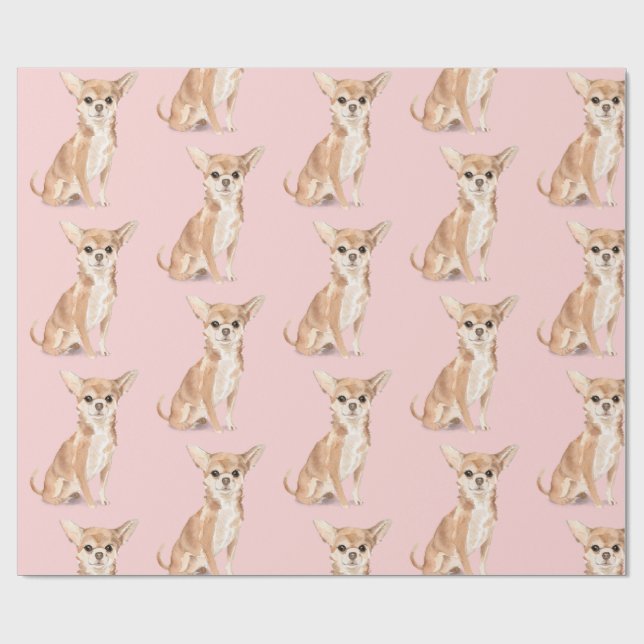 Birthday Chihuahua Dog Pink Party Hat Wrapping Paper (Flat)