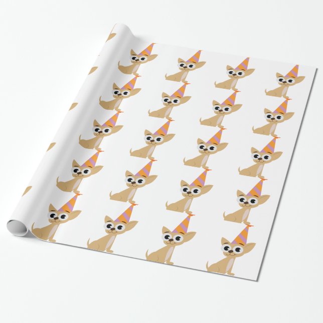 Birthday Chihuahua Wrapping Paper (Unrolled)