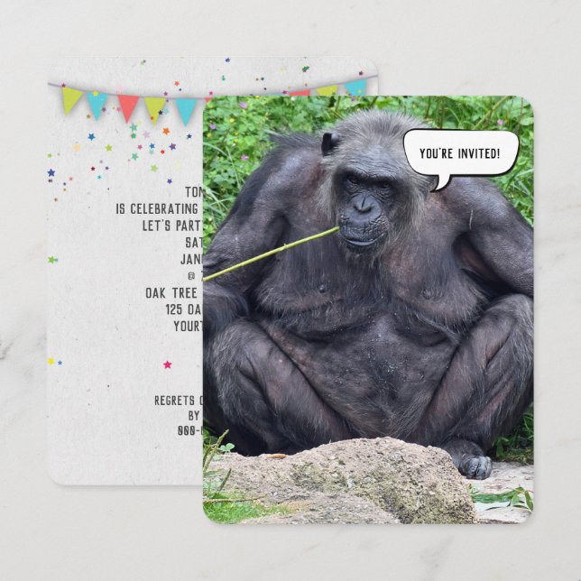 Birthday Chimpanzee party invite (Front/Back)