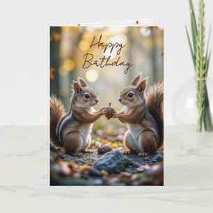 Birthday Chipmunk and Squirrel With Autumn Acorn Card