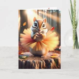 Birthday Chipmunk Wearing a Tutu On a Tree Stump Card