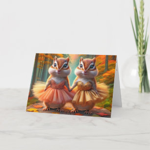 Birthday Chipmunks Ballerina Dancers On Tree Stump Card