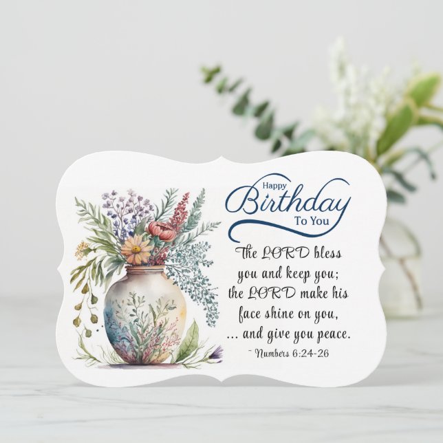 Birthday Christian Bible Verse Floral Flat Card (Standing Front)