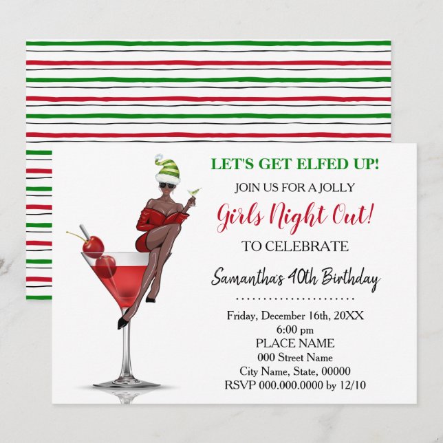 Birthday Christmas night out Let's Get Elfed Up Invitation (Front/Back)