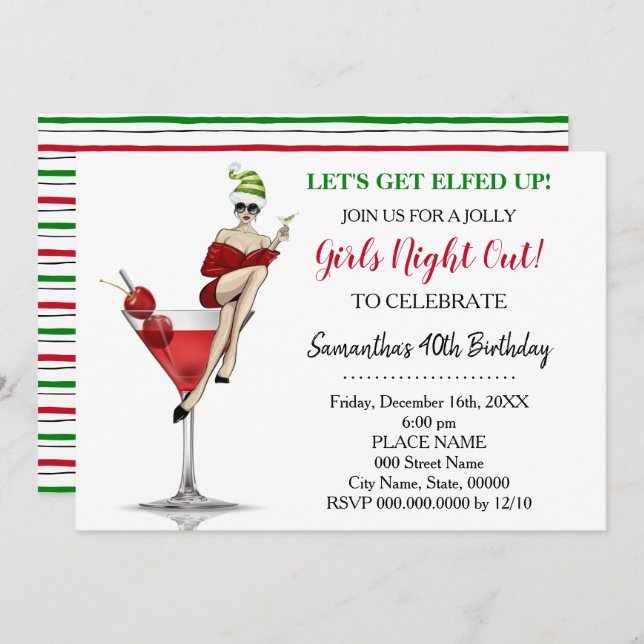 Birthday Christmas night out Let's Get Elfed Up Invitation (Front/Back)