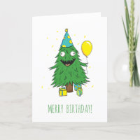 Birthday Christmas Tree "Merry Birthday" Card