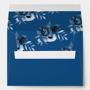 Birthday classic navy blue elegant floral envelope