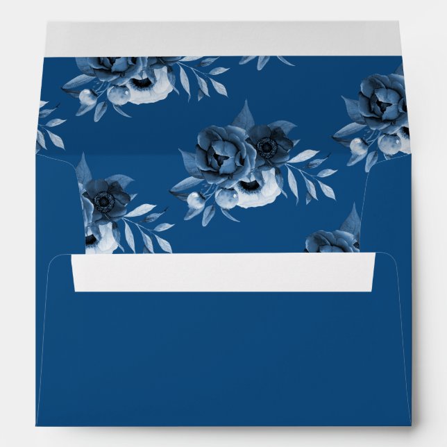 Birthday classic navy blue elegant floral envelope (Back (Bottom))