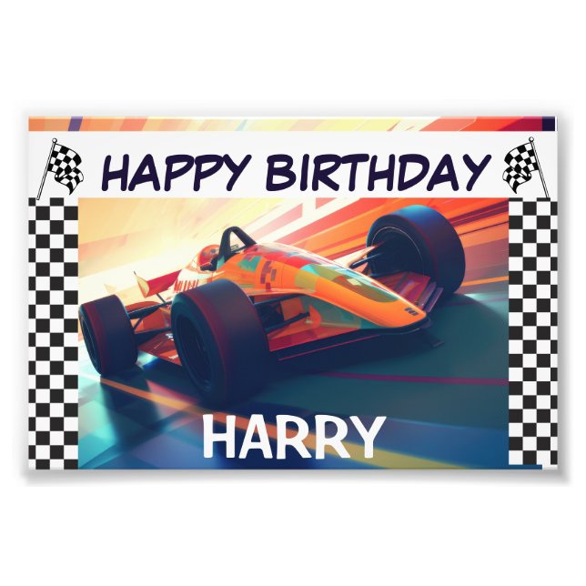 BIRTHDAY CLASSIC RACING CAR BANNER PHOTO PRINT (Front)