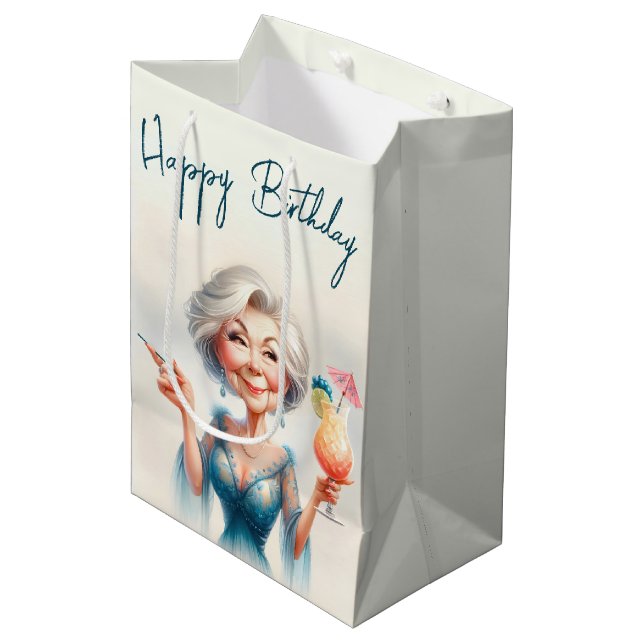 Birthday Classy Old Lady With a Cocktail Medium Gift Bag (Front Angled)