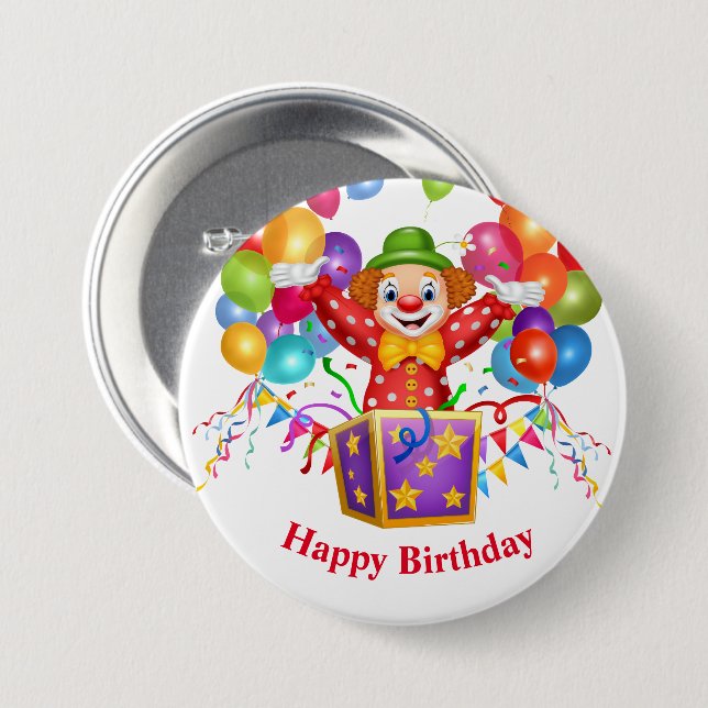 Birthday Clown Button Pin (Front & Back)