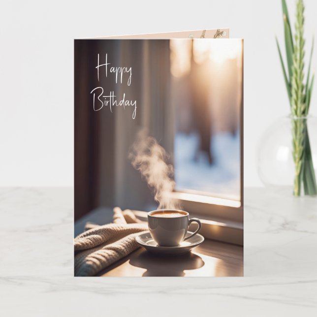 Birthday Coffee By Window Card (Front)
