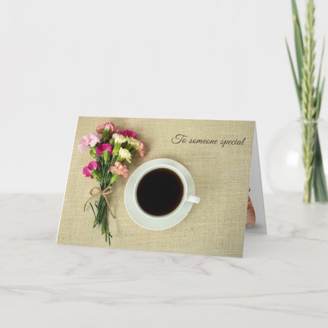 Birthday coffee with carnation bouquet card (Front)
