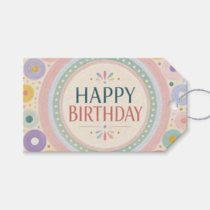 Birthday Colorful Retro Circle Pattern Gift Tags