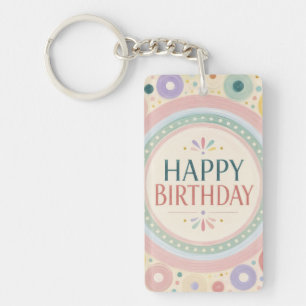 Birthday Colorful Retro Circle Pattern Key Ring