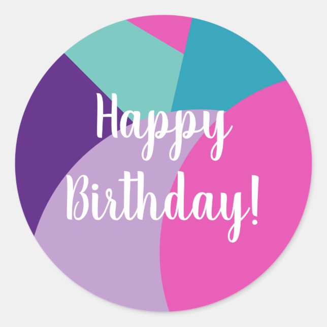 Birthday Colourful Happy Birthday Hot Pink Purple Classic Round Sticker (Front)