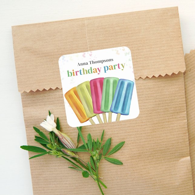 Birthday Colourful Simple Popsicles Cute Summer Square Sticker (Creator Uploaded)