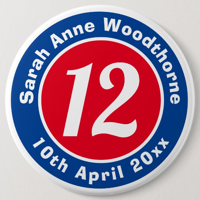 Birthday Commemoration with Name, Age, & Date 6 Cm Round Badge (Front)