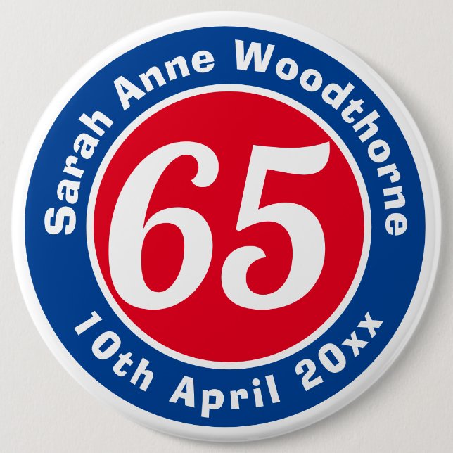Birthday Commemoration with Name, Age, & Date 6 Cm Round Badge (Front)