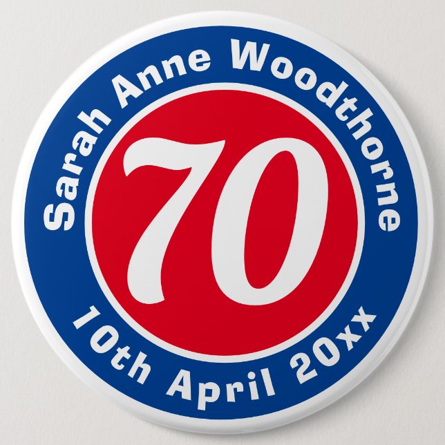 Birthday Commemoration with Name, Age, & Date 6 Cm Round Badge (Front)