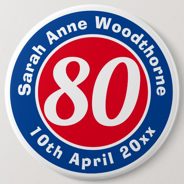 Birthday Commemoration with Name, Age, & Date 6 Cm Round Badge (Front)