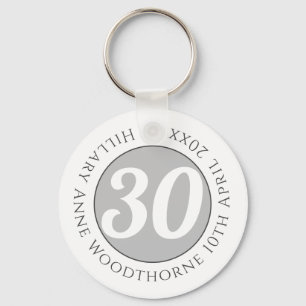 Birthday Commemoration with Name, Age, & Date Key Ring