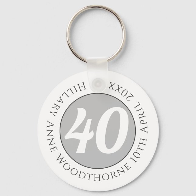 Birthday Commemoration with Name, Age, & Date Key Ring (Front)