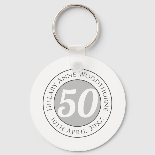 Birthday Commemoration with Name, Age, & Date Key Ring (Front)