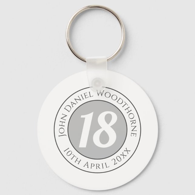 Birthday Commemoration with Name, Age, & Date Key Ring (Front)