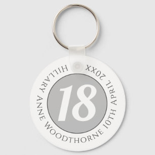 Birthday Commemoration with Name, Age, & Date Key Ring