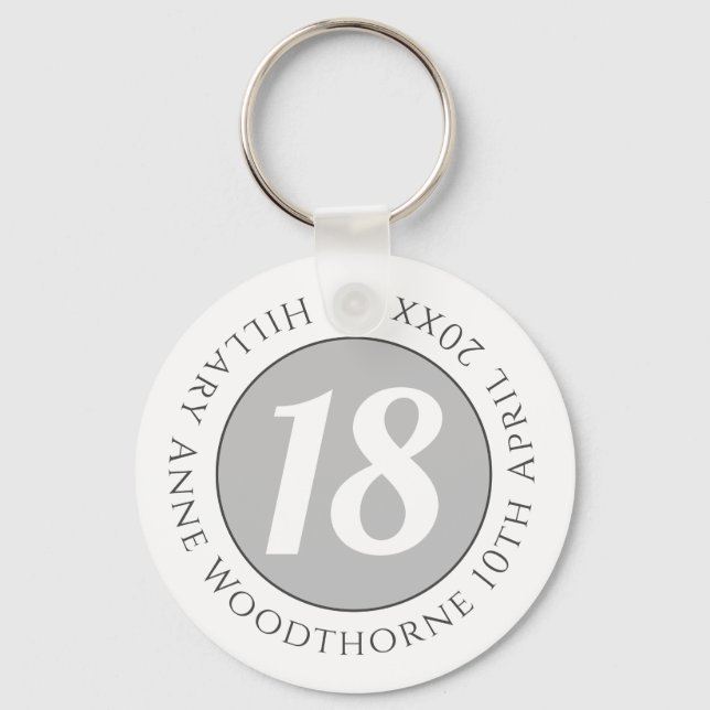 Birthday Commemoration with Name, Age, & Date Key Ring (Front)