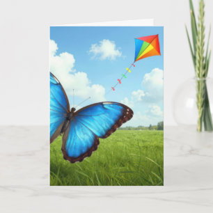 Birthday Common Morpho Butterfly Flying a Kite Card
