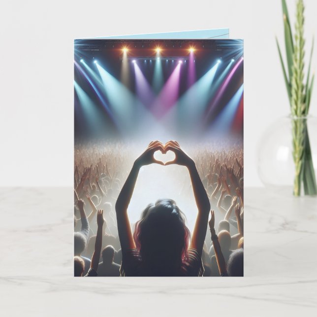 Birthday Concert Crowd With Heart Shaped Sign Card (Front)
