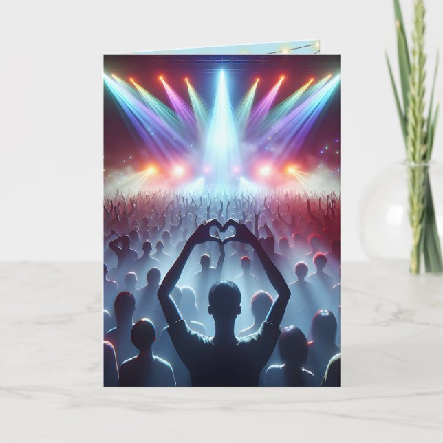 Birthday Concert Crowd With Heart Shaped Sign Card (Front)