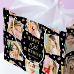 Birthday Confetti Custom Name Photo Collage Purple Large Gift Bag<br><div class="desc">Create a stylish photo collage gift bag with six favourite photos! Personalise the template with the recipient's name and birthday age. An elegant design featuring an all-over pattern of confetti,  stars and square-shaped photographs; perfect for family and friends. Printed colours: purple,  black,  white,  and faux gold elements.</div>