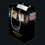 Birthday Confetti Custom Name Photo Collage Teal Medium Gift Bag<br><div class="desc">Celebrate a special birthday with a custom photo gift bag! This stylish design features elegant typography, and eight of your favourite photos surrounded by confetti and stars. Personalise the template with the recipient's name, and age — perfect for a landmark 16th, 18th, 21st, 30th, 40th or 50th birthday. Printed colours:...</div>