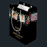 Birthday Confetti Custom Name Photo Collage Teal Medium Gift Bag<br><div class="desc">Celebrate a special birthday with a custom photo gift bag! This stylish design features elegant typography, and eight of your favourite photos surrounded by confetti and stars. Personalise the template with the recipient's name, and age — perfect for a landmark 16th, 18th, 21st, 30th, 40th or 50th birthday. Printed colours:...</div>
