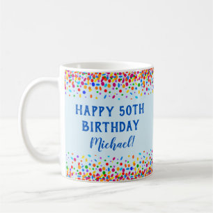 Birthday Cool Blue Colourful Confetti Coffee Mug
