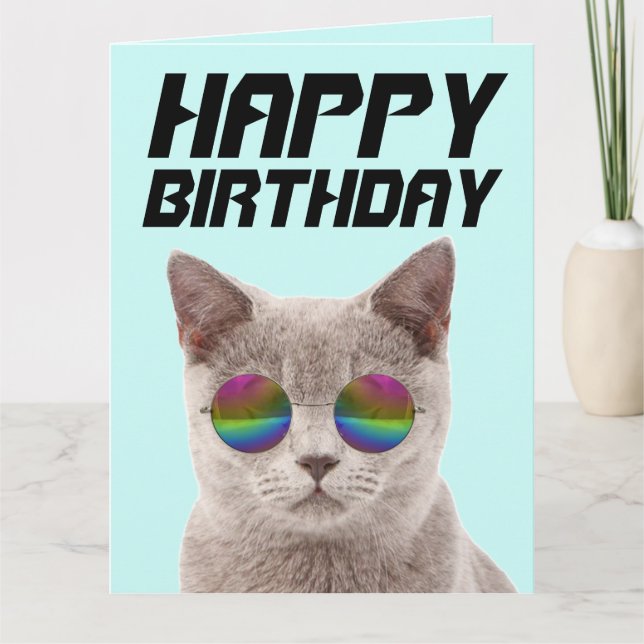 BIRTHDAY COOL CAT WITH BIG SUNGLASSES CARDS (Front)