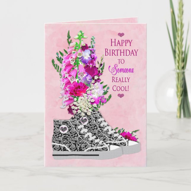 Birthday, Cool Girl,  Sneakers black/White Card (Front)
