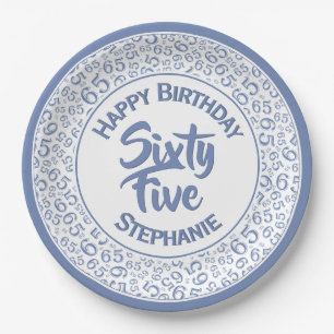 Birthday Cool Random Number Pattern Blue/White Paper Plate