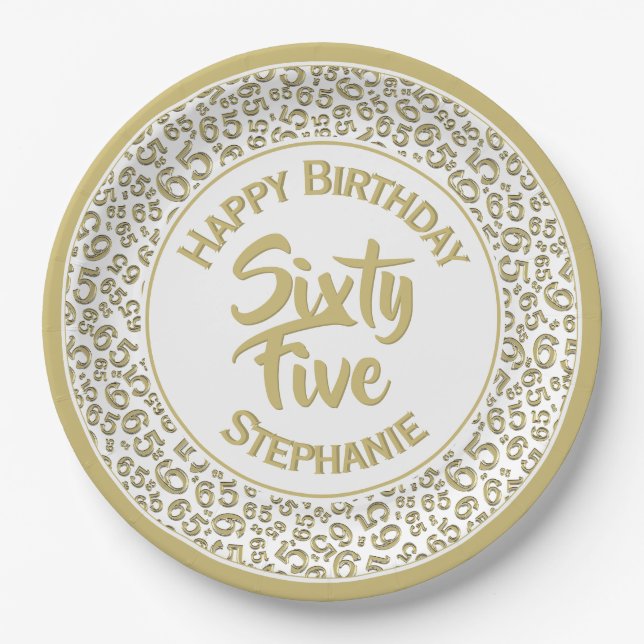 Birthday Cool Random Number Pattern Gold/White Paper Plate (Front)