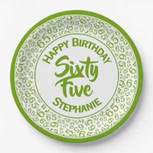 Birthday Cool Random Number Pattern Green/White Paper Plate